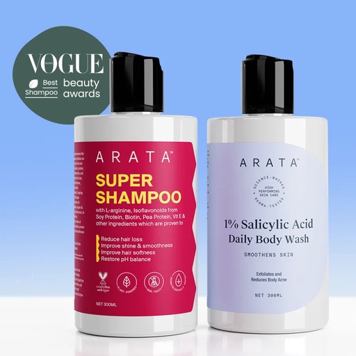 [ARATA116] Smooth Hair & Skin Duo - Super Shampoo™  + 1% Salicylic Acid Body Wash (300 ml + 300 ml)