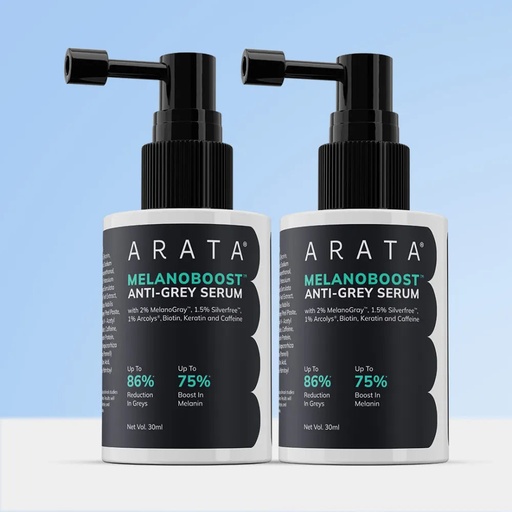 [Arata120] MelanoBoost™ Anti-Grey Hair & Beard Serum with MelanoGray™, Silverfree™, Arcolys® & Vegan Keratin - 30ml (Pack of 2)