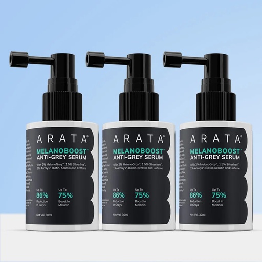 [Arata121] MelanoBoost™ Anti-Grey Hair & Beard Serum with MelanoGray™, Silverfree™, Arcolys® & Vegan Keratin - 30ml (Pack of 3)